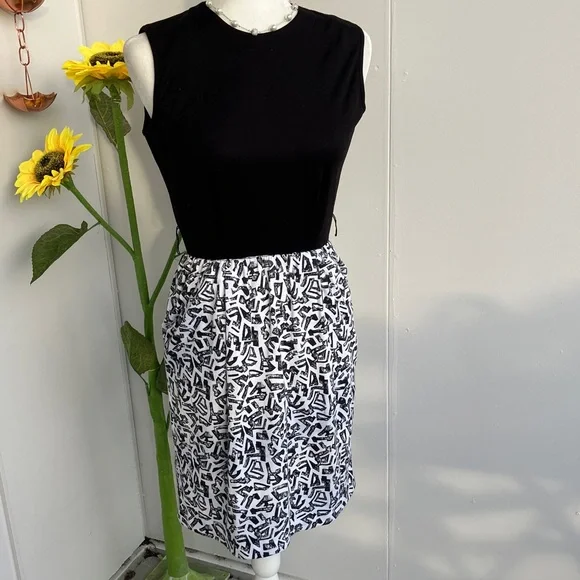 Vintage 80s Abstract Geometric Pattern Black & White Dress & Jacket Matching Set - Picture 6 of 11